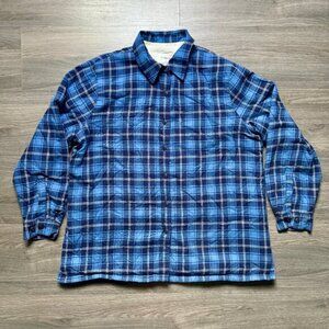 L.L. Bean Women's Sherpa-Lined Flannel Shirt, Snap-Front Plaid - Blue